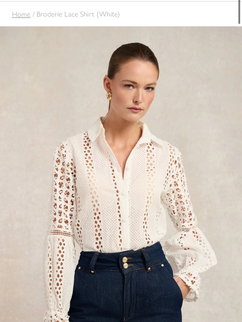 Broderie Lace Shirt - White UK Size 12/US 8